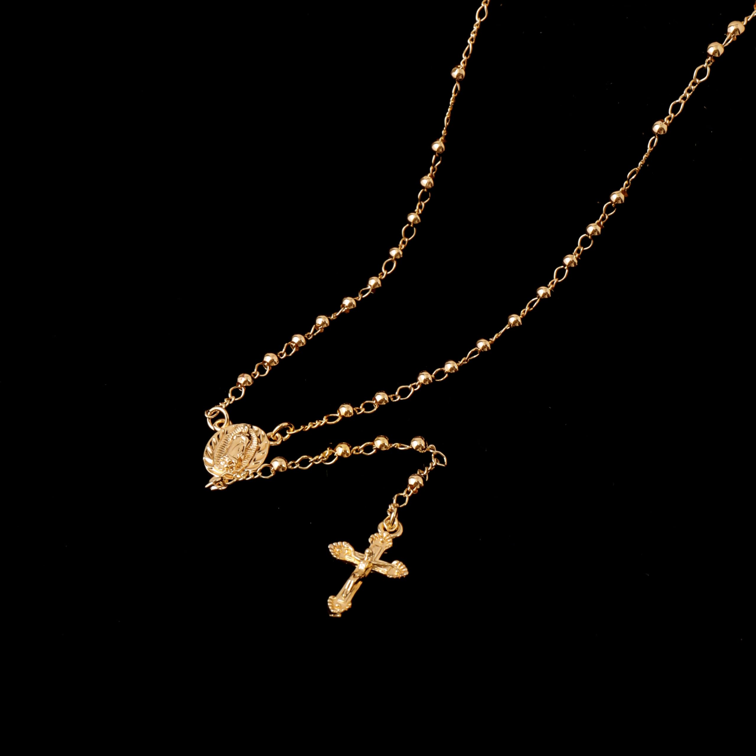 Nazareth Store 18K Gold Plated Rosary Necklace Our Lady of Guadalupe Rosaries Bead Cross Y Necklace Chain for Women - Image 4