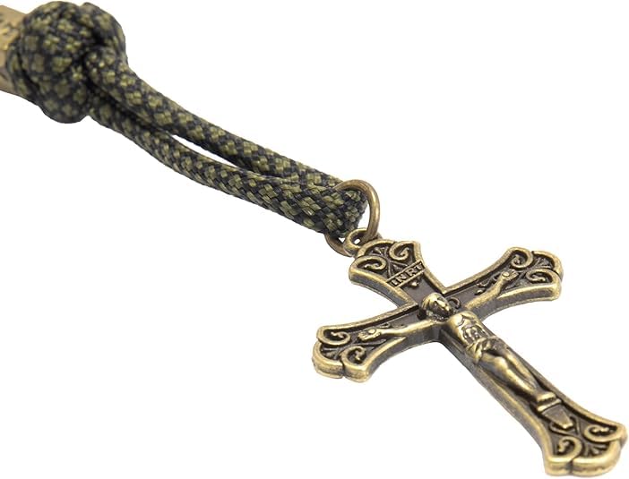 Nazareth Store NEW Antique Bronze One Decade Rosary Black Matte Beads Green Paracord Rosary Bracelet Handmade Catholic Travel Friendly Prayer - Image 4