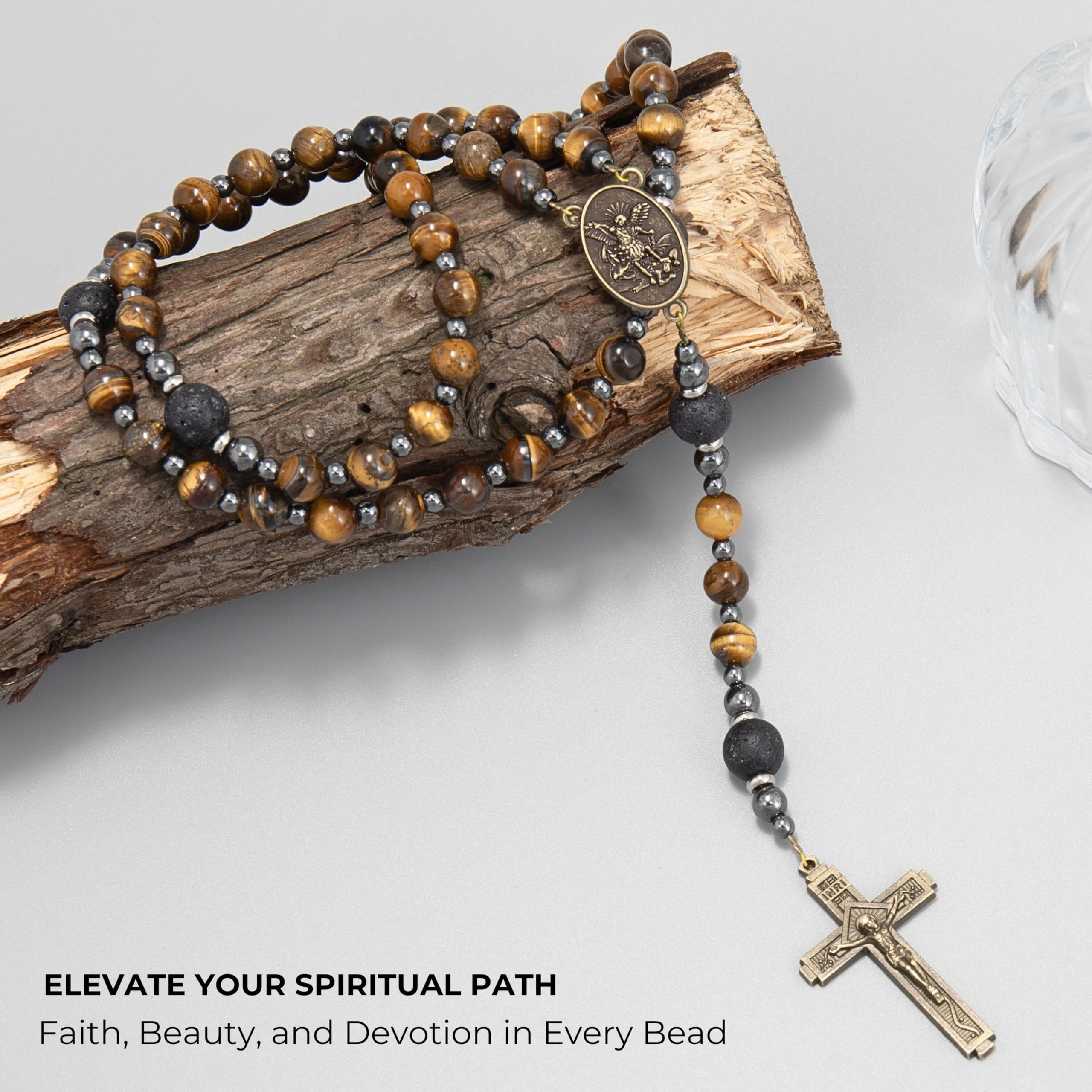 Nazareth Store Rosary Beads for Men, Catholic Rosary Necklace, Tiger Eye Beads Strong Rosary Cross Necklace in Portable Gift Box - Image 6