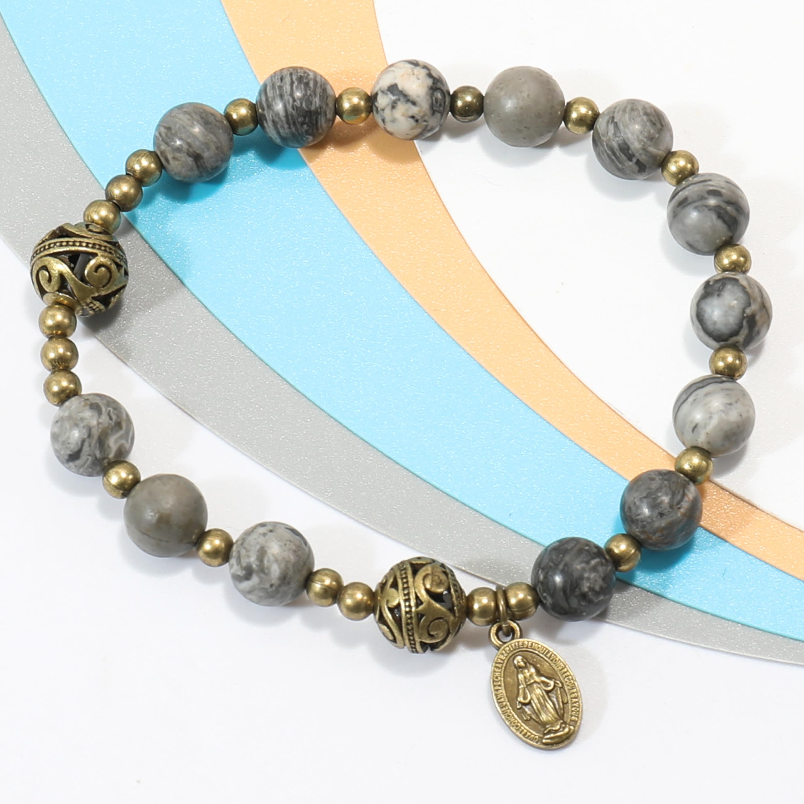 Nazareth Store Stone Beads Rosary Bracelet with Metal Separators and Catholic Medal - Durable and Elegant Wrist Jewelry - Image 7