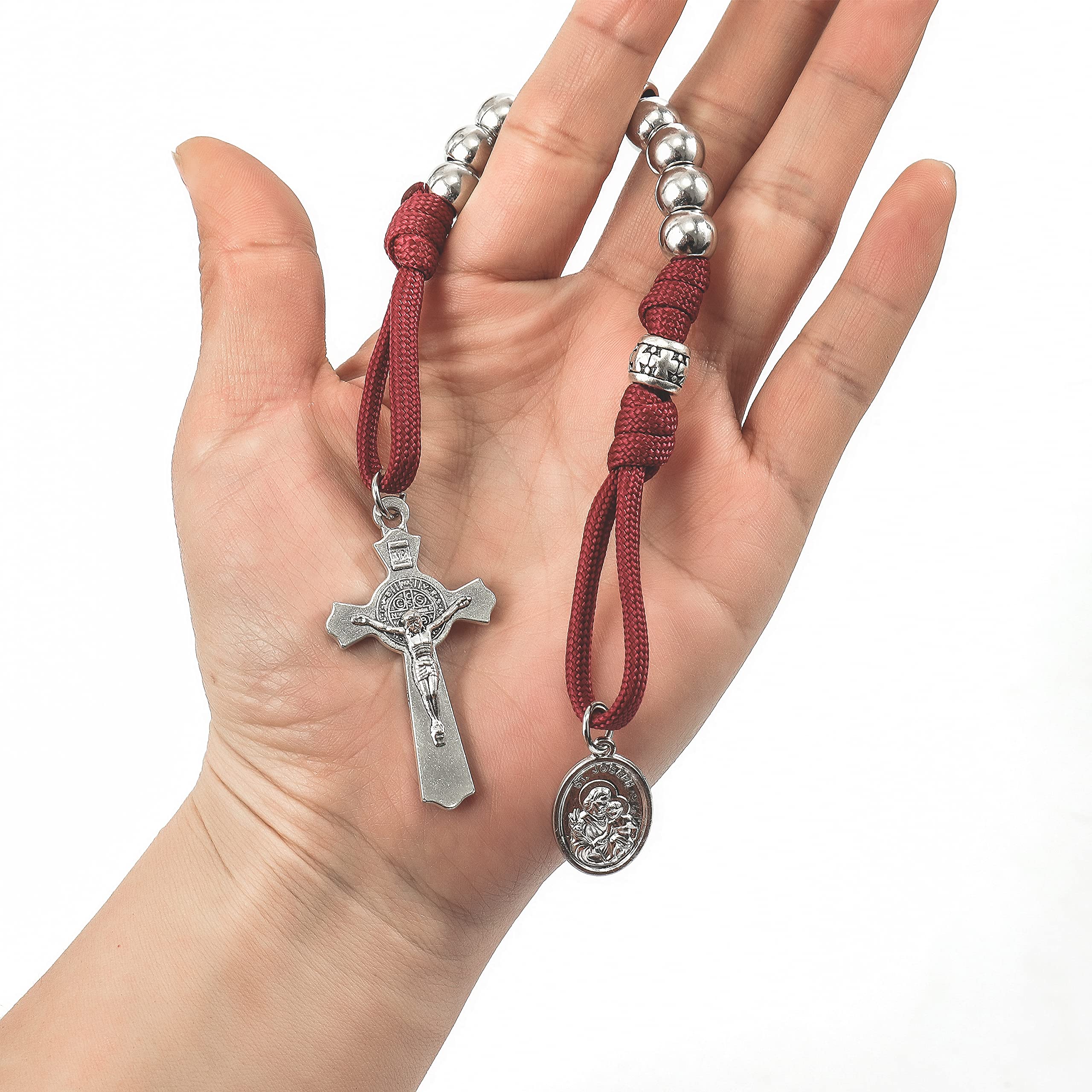 Nazareth Store Strong Military One Decade Paracord Rosary Silver Beads Pocket Car Rosary Pray For Us St. Joseph Medal & St. Benedict Cross - Image 6